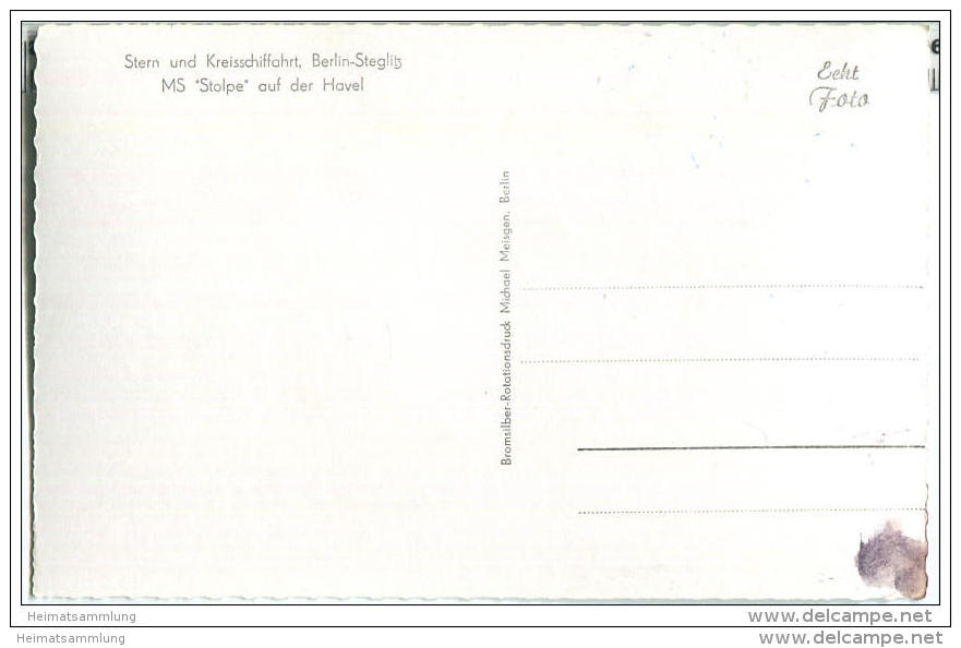 Berlin - MS Stolpe - Stern- Und Kreisschifffahrt Steglitz - Foto-AK - Steglitz