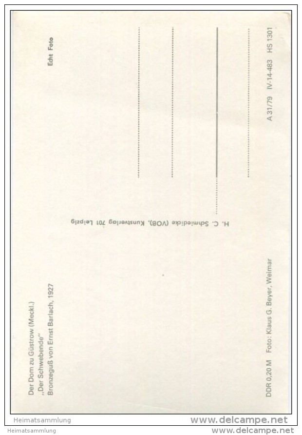 Der Dom Zu Güstrow - Die Schwebende Ernst Barlach - Foto-AK Grossformat - Verlag H. C. Schmiedicke (VOB) Leipzig - Guestrow