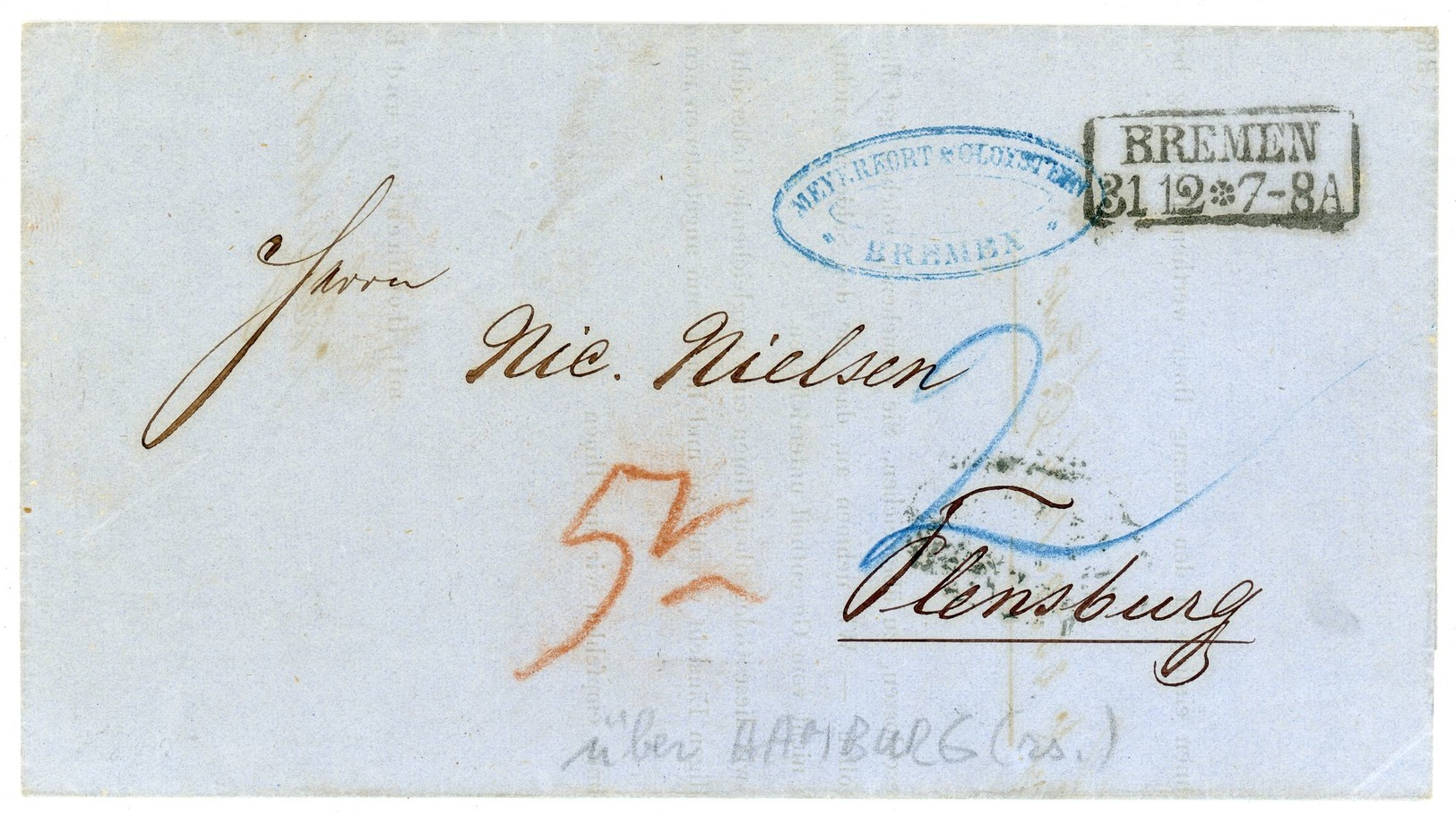 31. 12. 1864 - Schöner Auslandsbrief Nach Flensburg/Dänemark - über Hamburg Am 01. 01. 1865 - Bremen