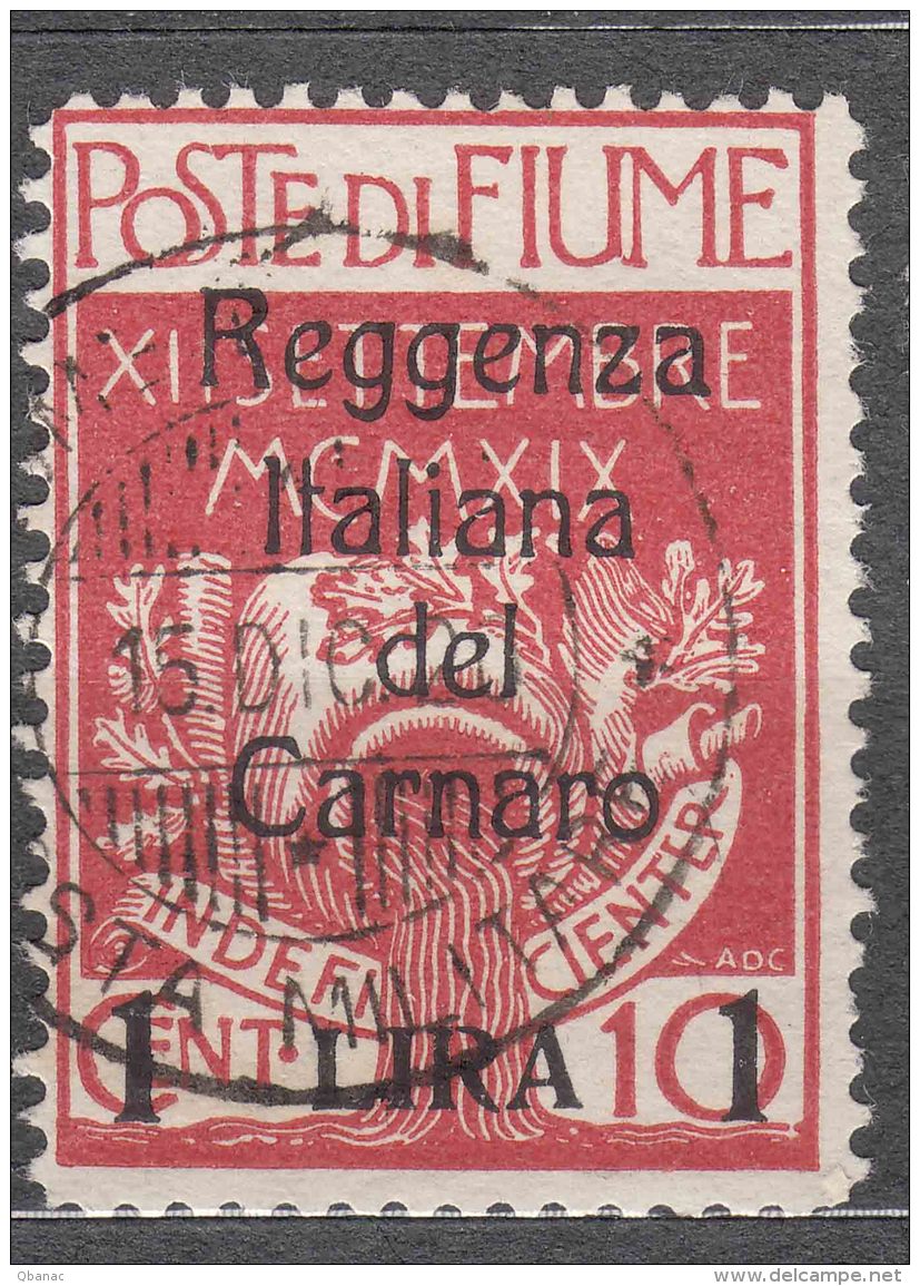 Fiume 1920 Carnaro, Sassone#143 Used, Cat. Value 50 Eur - Fiume