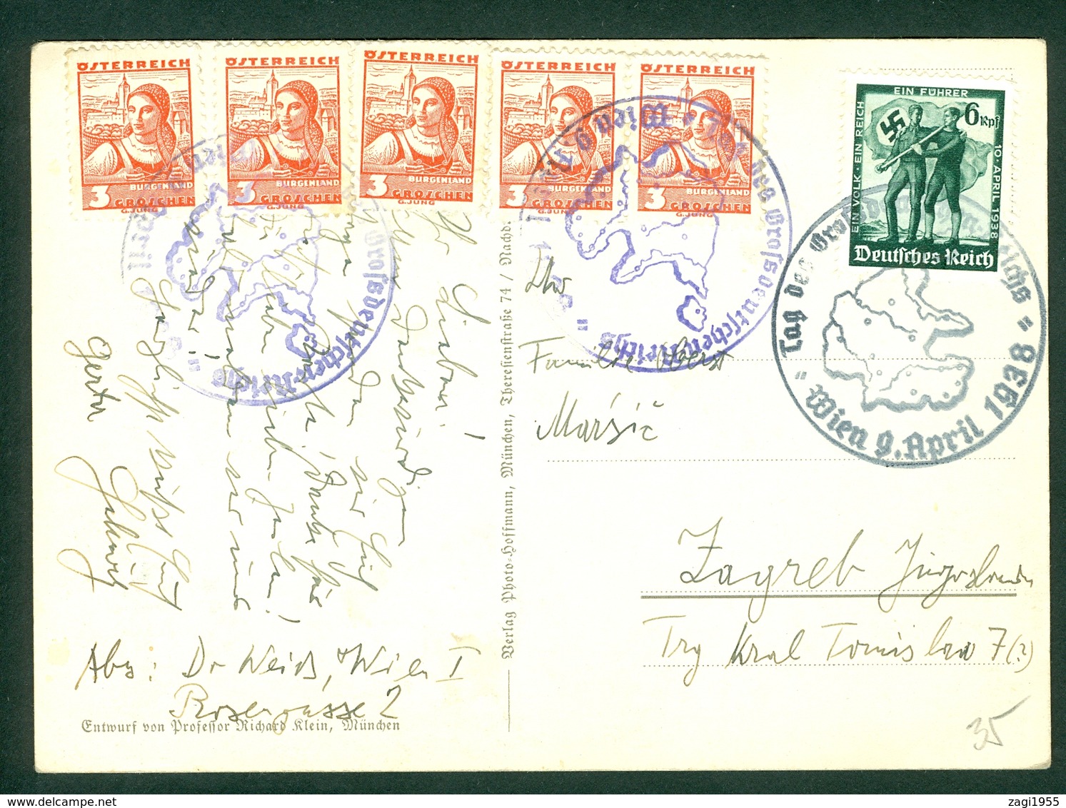 Austria 1938 Reich Anschluss Commemorative Cancel The Day Of Great Reich Wien Nach Zagreb Mixed Stamping - Lettres & Documents