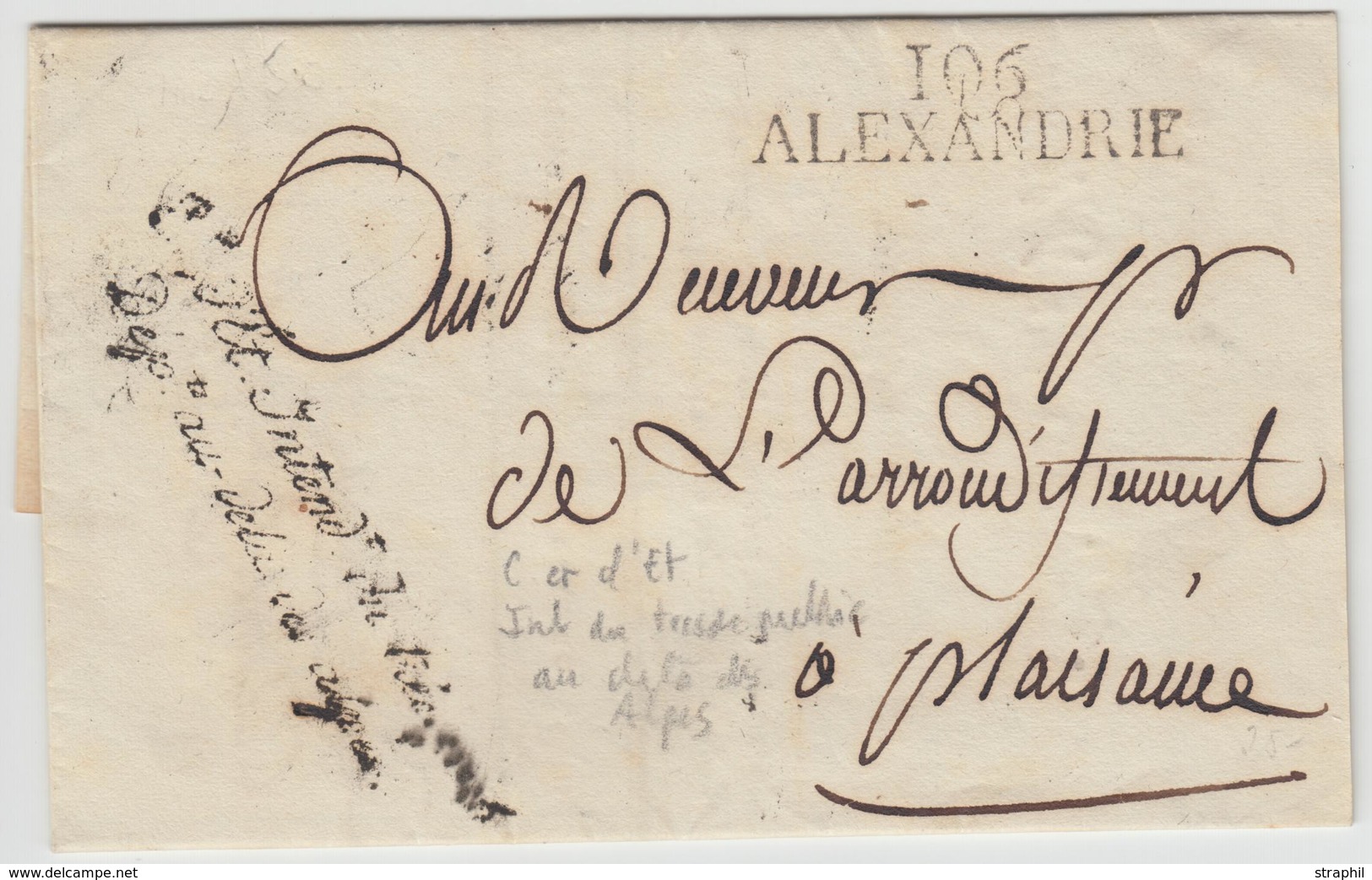 LAC 106 ALEXANDRE + Griffe De Franchise De L'Intendant Du Trésor Public - Dépt Au-delà Des Alpes - 1813 - Pr Plaisance - - 1801-1848: Précurseurs XIX