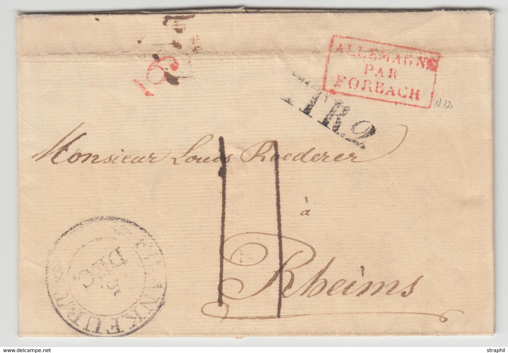 LAC N°12 - Allemagne Par Forbach Rge  + Càd Frankfurt + TTR2 - Pr Reims - TB - 1801-1848: Precursores XIX