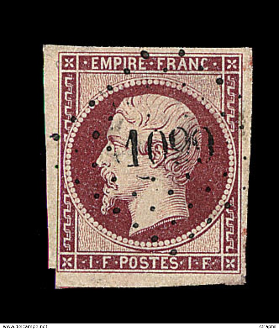 O N°18 - 1F Carmin - Obl. PC 1009 - Coin SO Filet Non Touché - TB - 1853-1860 Napoléon III