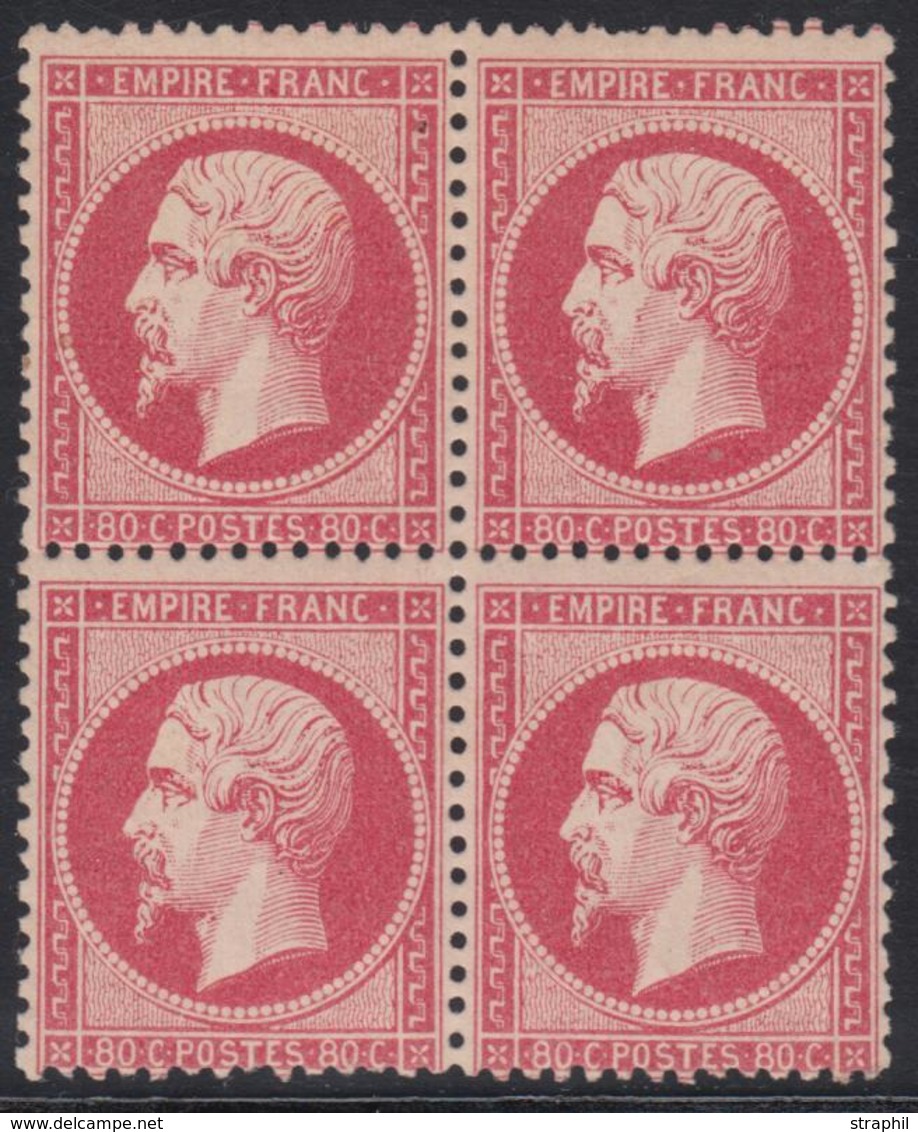 **/* N°24 - 80c Rose - Bloc De 4 - 2 Ex * - TB - 1862 Napoléon III.