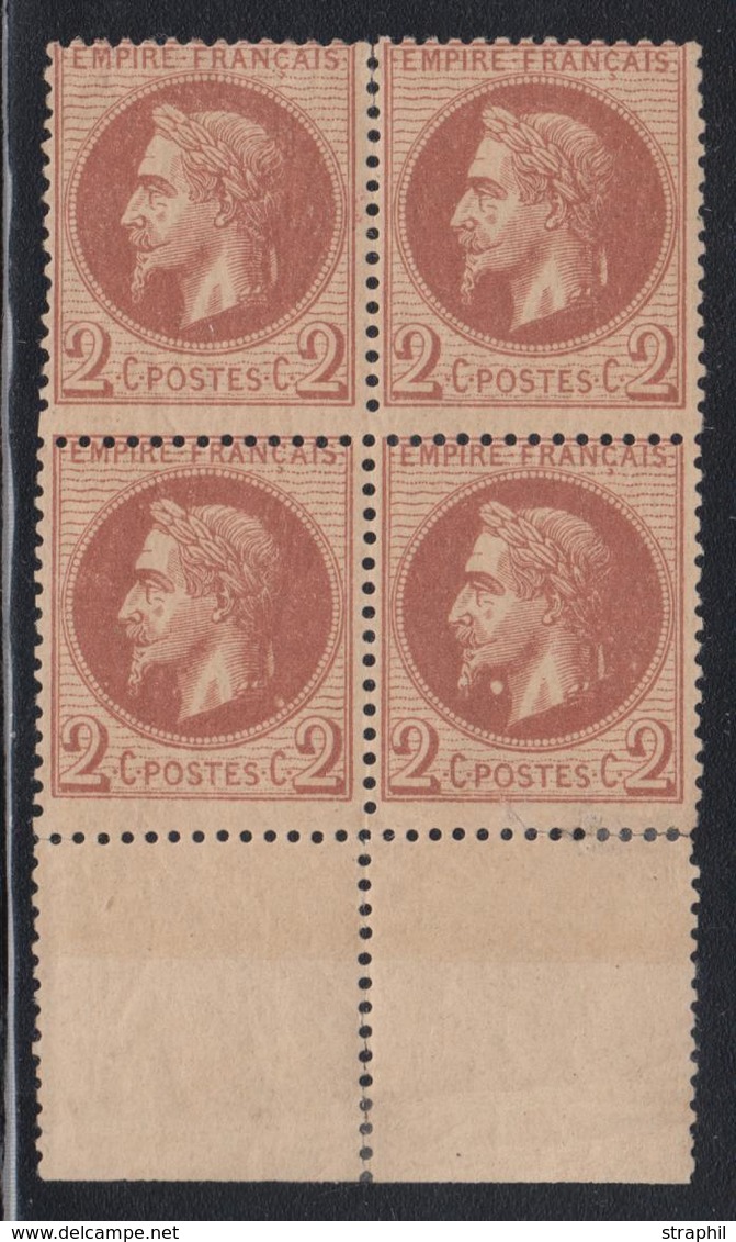 * N°26Ae - 2c Rouge Brun - Bloc De 4 - Dt 1 Ex Boule Sous Le Cou - BDF - TB - 1863-1870 Napoleon III With Laurels