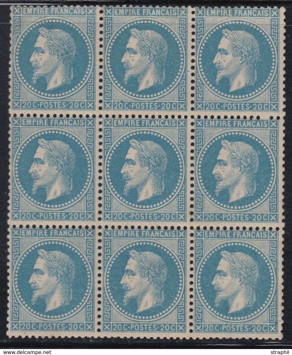 ** N°29B - 20c Bleu - Type II - Bloc De 9 - TB - 1863-1870 Napoleon III With Laurels