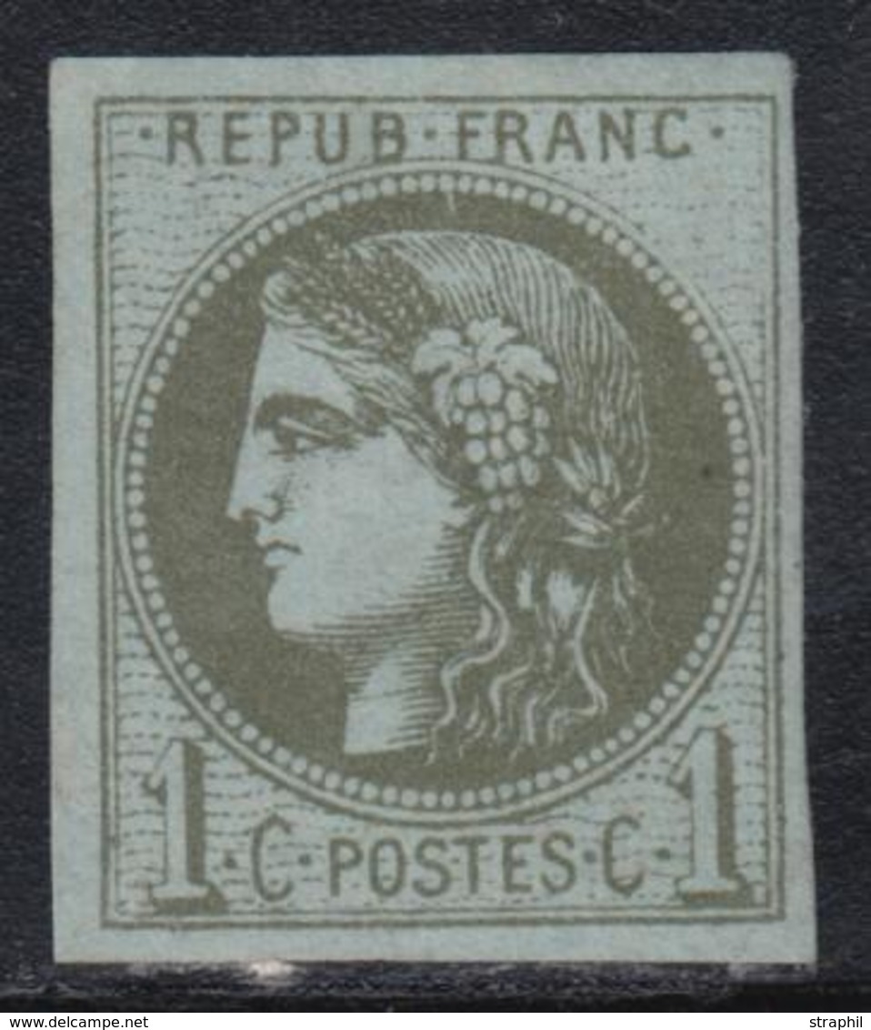 * N°39A - 1c Olive - R1 - Comme ** - TB - 1870 Bordeaux Printing