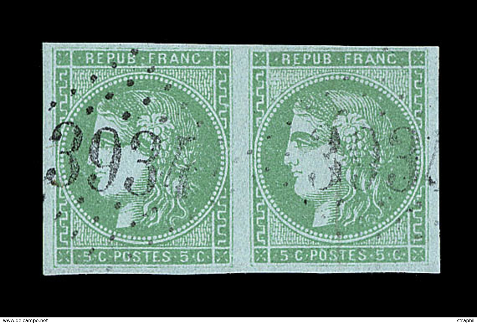 O N°42Bi - Paire - Vert émeraude Clair - Obl. GC 3934 - Signé Baudot - TB/SUP - 1870 Bordeaux Printing