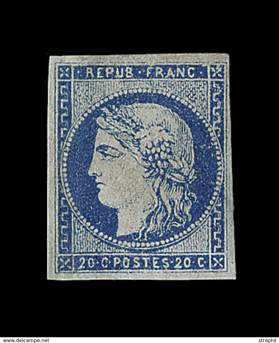 * N°44B - 20c Bleu - Type I - R2 - Comme ** - Froissure De Gomme Horiz. - TF - TB - 1870 Bordeaux Printing