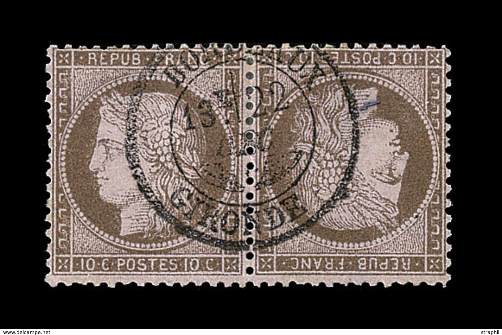 O N°58c - 10c Brun S/rose - Tête Bêche - Belle Oblit. BORDEAUX - 1871-1875 Ceres