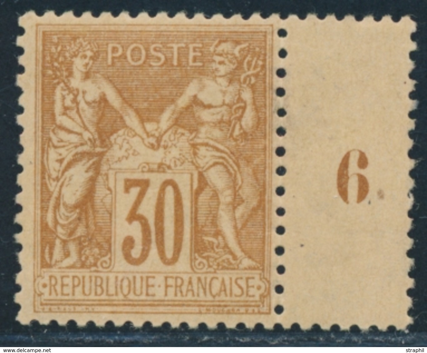 * N°80 - 30c Brun Jaune + Mill. 6 - TB - 1876-1878 Sage (Type I)