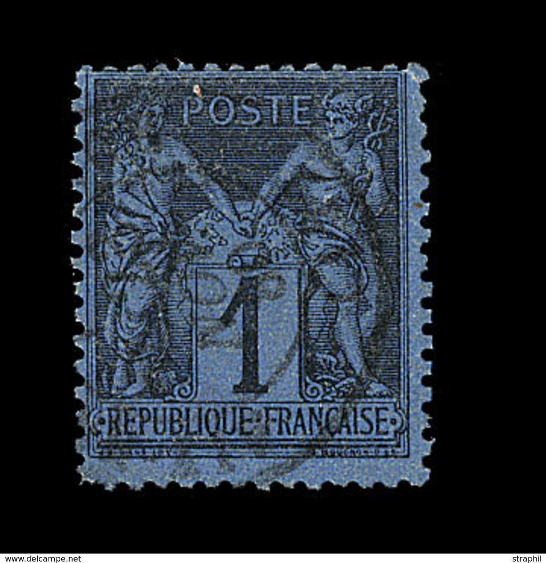 O N°84 - 1c Noir S/bleu De Prusse - 1 Dent Arrondi - 1876-1878 Sage (Type I)