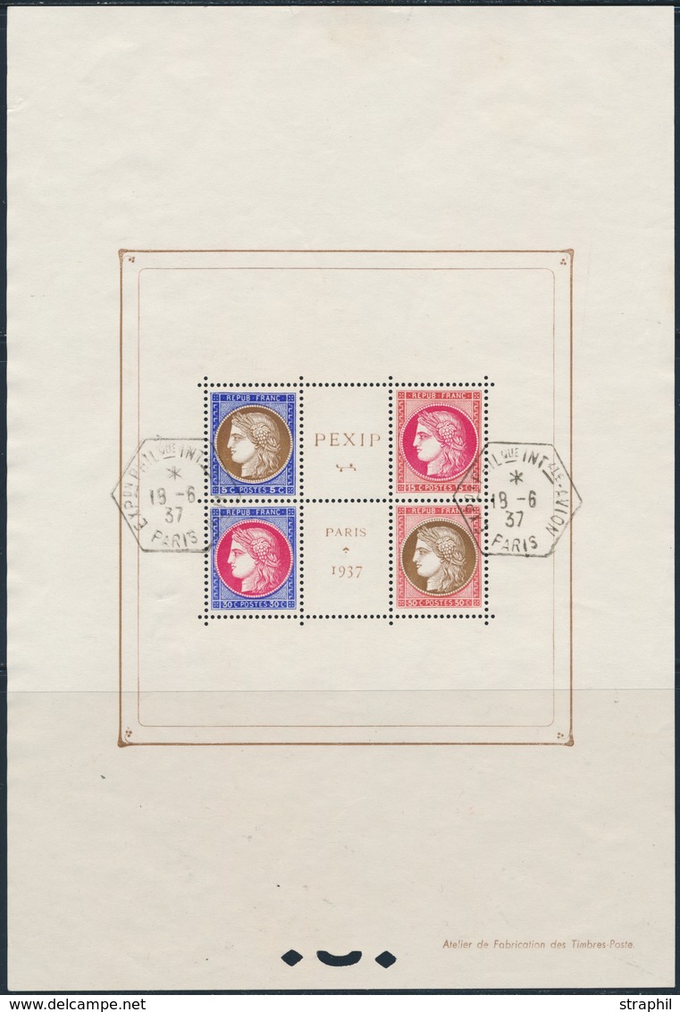 O N°3 - PEXIP 1937 - 2 Obl. Expo - 18/6/37 - S/Timbre - Qques Pts Clairs Hors T. - Neufs