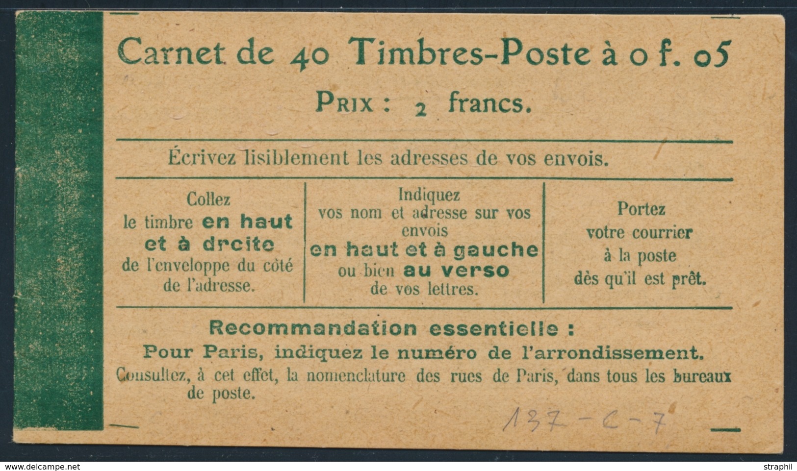 ** N°137 C7 - "Taxes Révisées Le 12 Août 1919" - 40 T. - TB - Autres & Non Classés