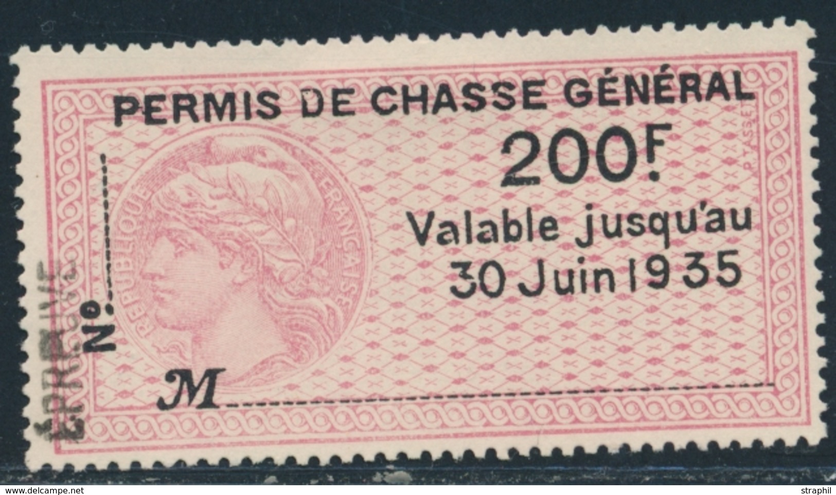 (*) PERMIS DE CHASSE N°24 - 200F - TB - Other & Unclassified