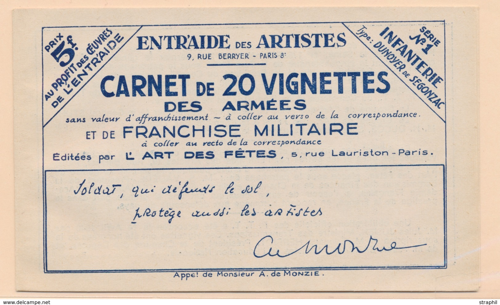 ** Mau N°246B - Carnet Infanterie - Série N°1 - TB - Militärische Franchisemarken