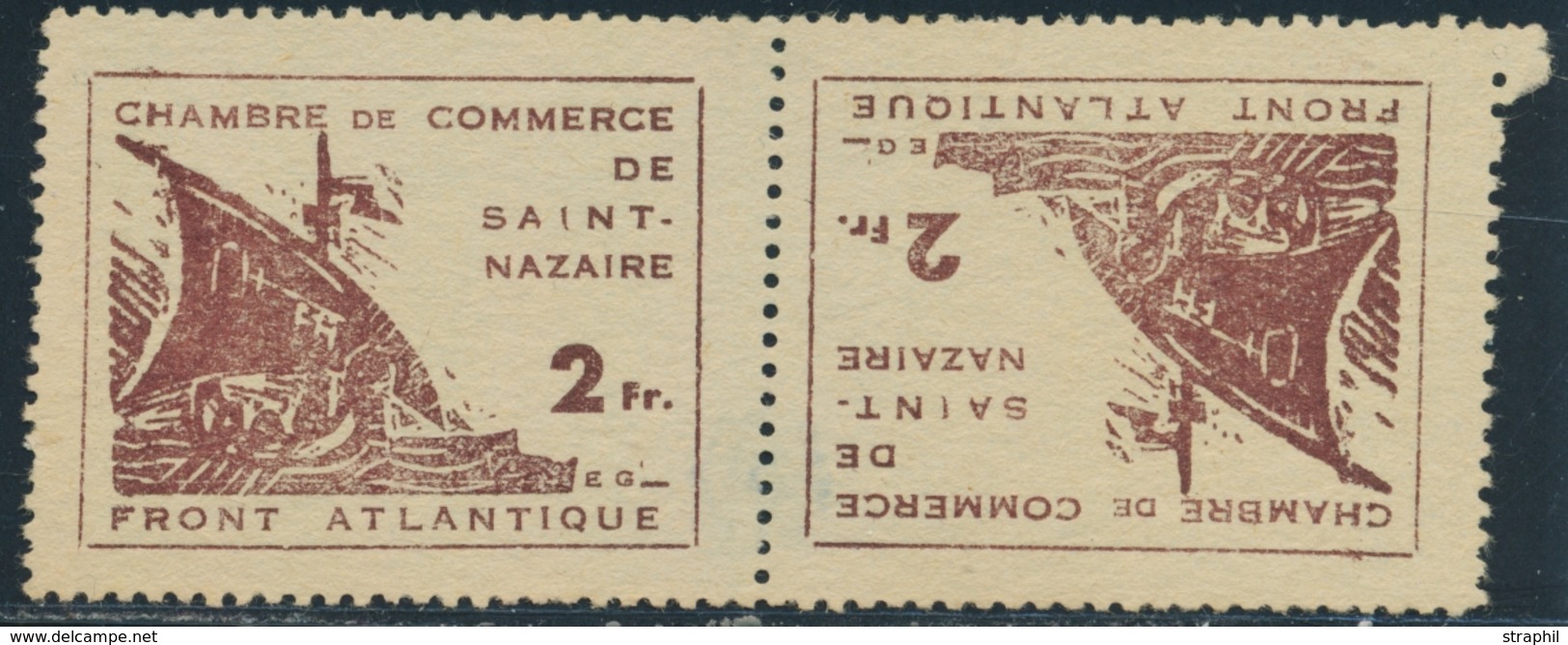 (*) SAINT NAZAIRE N°9a - Paire - Tête Bêche Du 2F - Signé A. Brun/Barthélémy - TB - Guerre (timbres De)