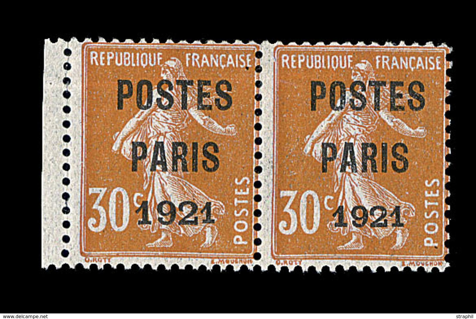 (*) N°29b - 30c Orange - POSTES PARIS 1921 - Grands Chiffres 192 - Tenant à Normal - Froissure Horiz. - Sinon TB - 1893-1947