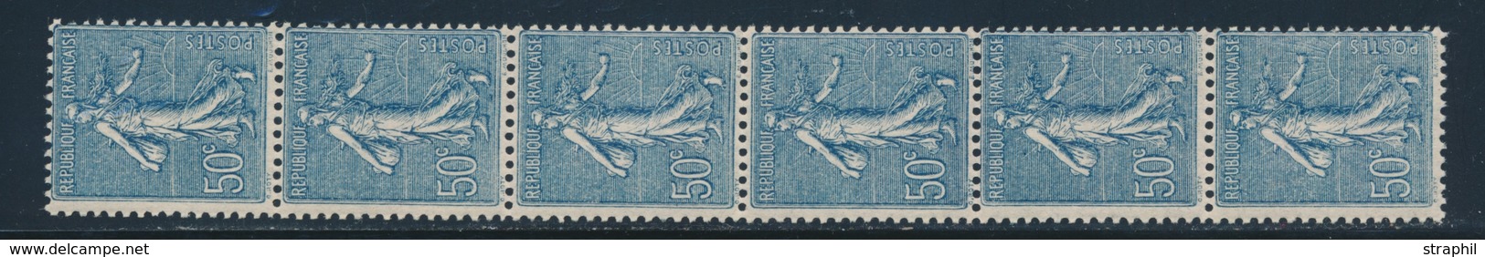 ** N°7 - 50c Bleu Semeuse Lignée - Roulette De 6 Ex - TB - Roulettes