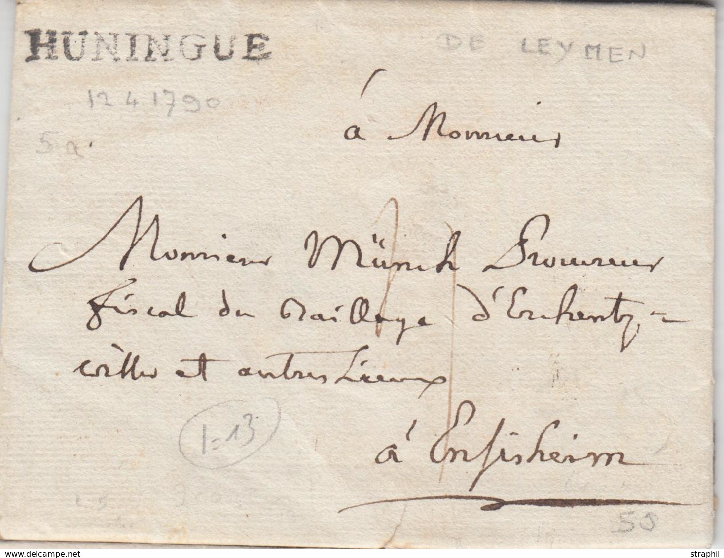 LAC HUNINGUE - 37x5 (1790) - TB - Covers & Documents