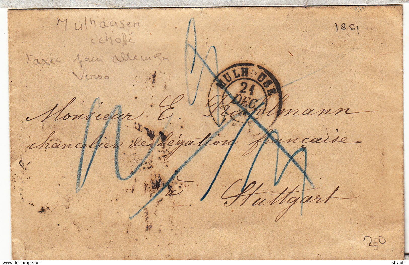 L Mulh.use - 21/Dec/61 + Taxes Crayon (B) - Pr L'Allemagne - Verso Div. Cachets - B/TB - Covers & Documents