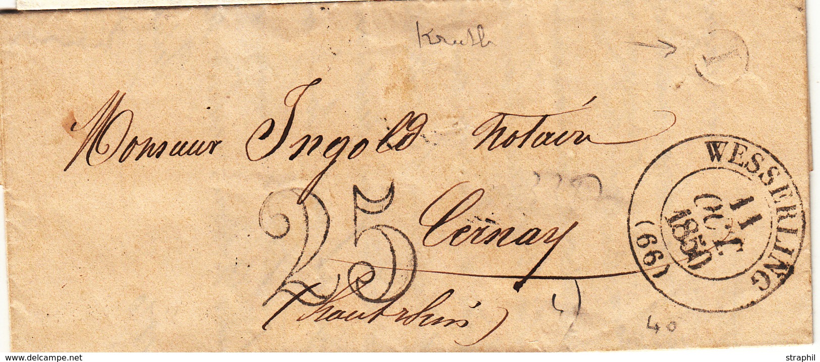 LAC T13 Wesserling - 1850 - Taxe 25 Dt - "I" = Kruth - TB - Covers & Documents