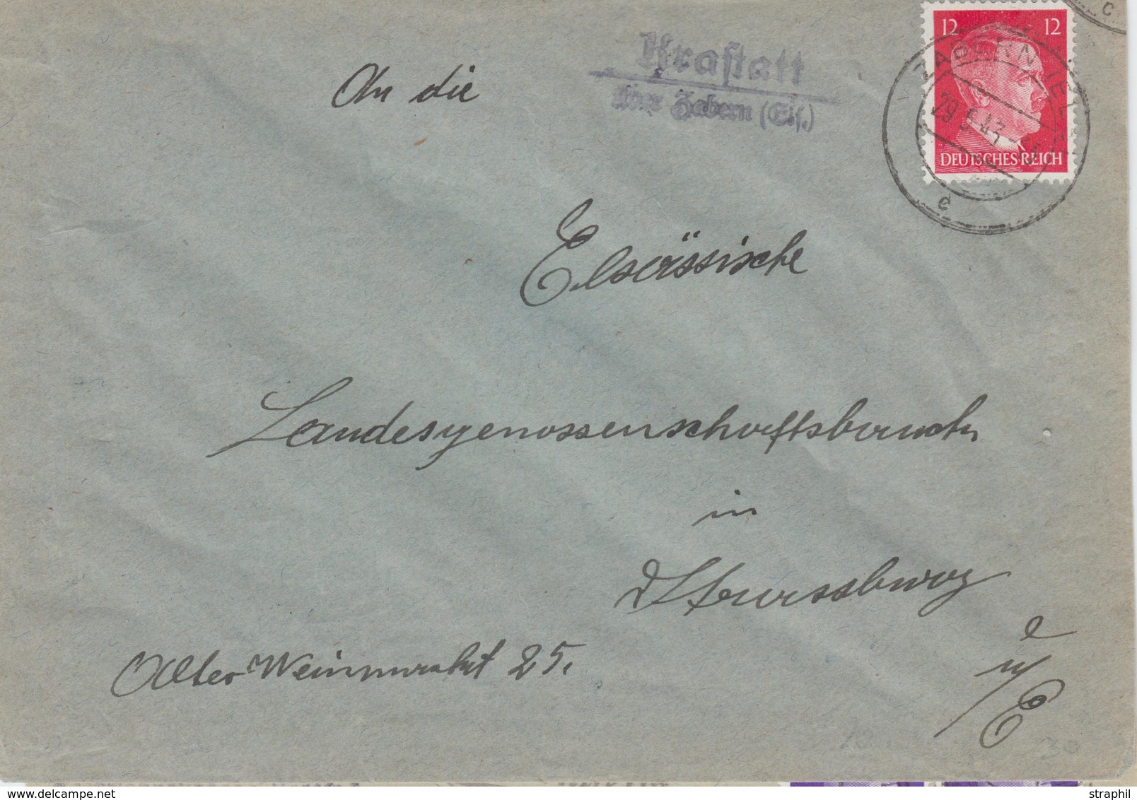 L 12pfg - Zabern - 29/5/43 - Cachet Kraftatt - TB - Lettres & Documents