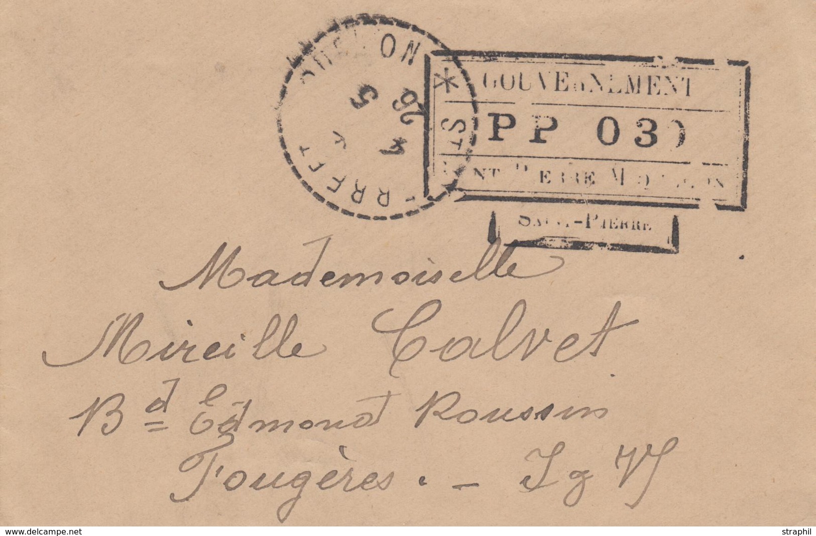 L PRECURSEURS Pli En PP De SPM - 4/5/26 - Avec Marque Encadrée "GOUVERNEMENT - P.P 0,30" - Pr Fougères - TB - Vide