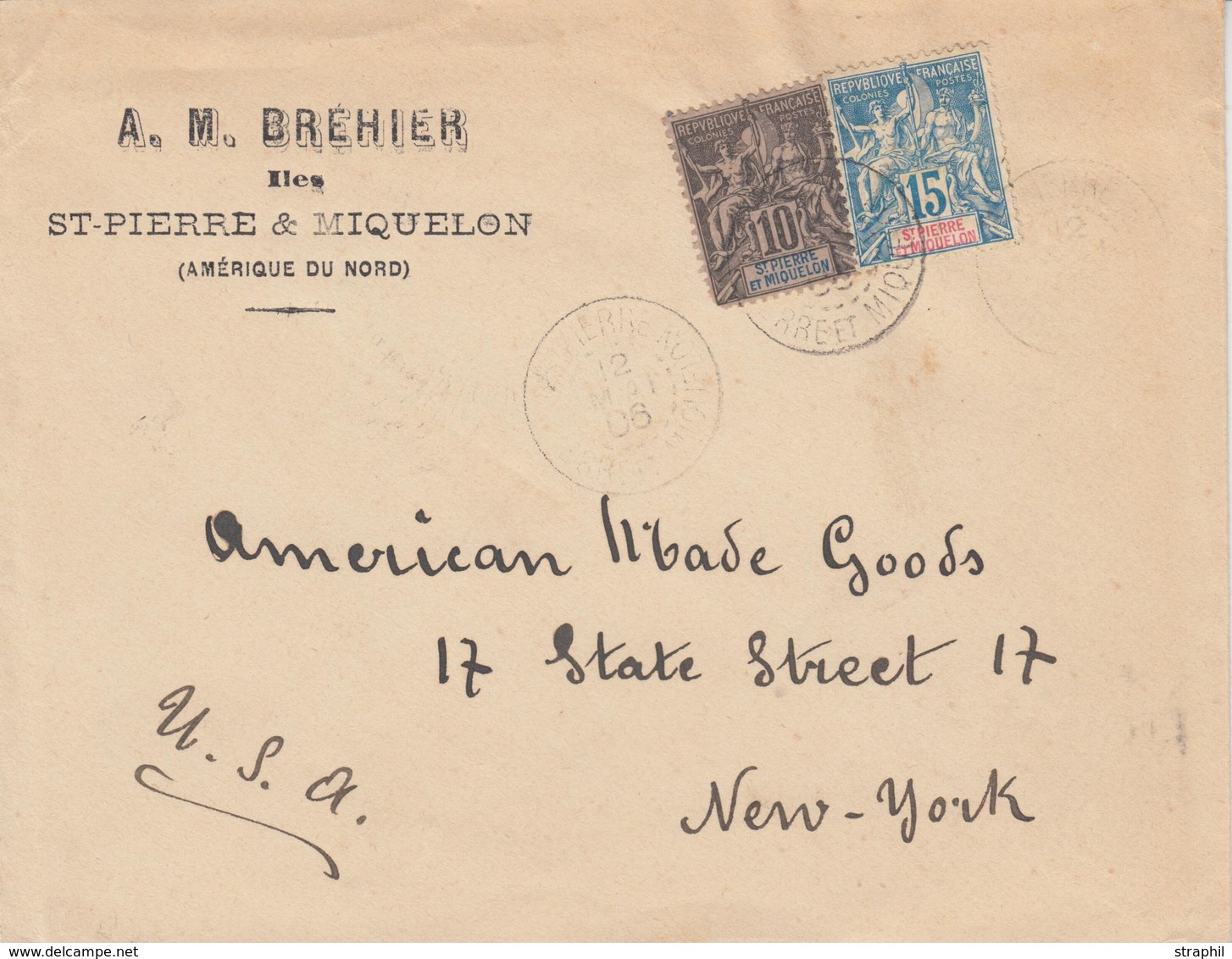L N°63/64 - 10c+15c - Obl. ST PIERRE - 12/05/1906 - Pour New-York - TB - Vide