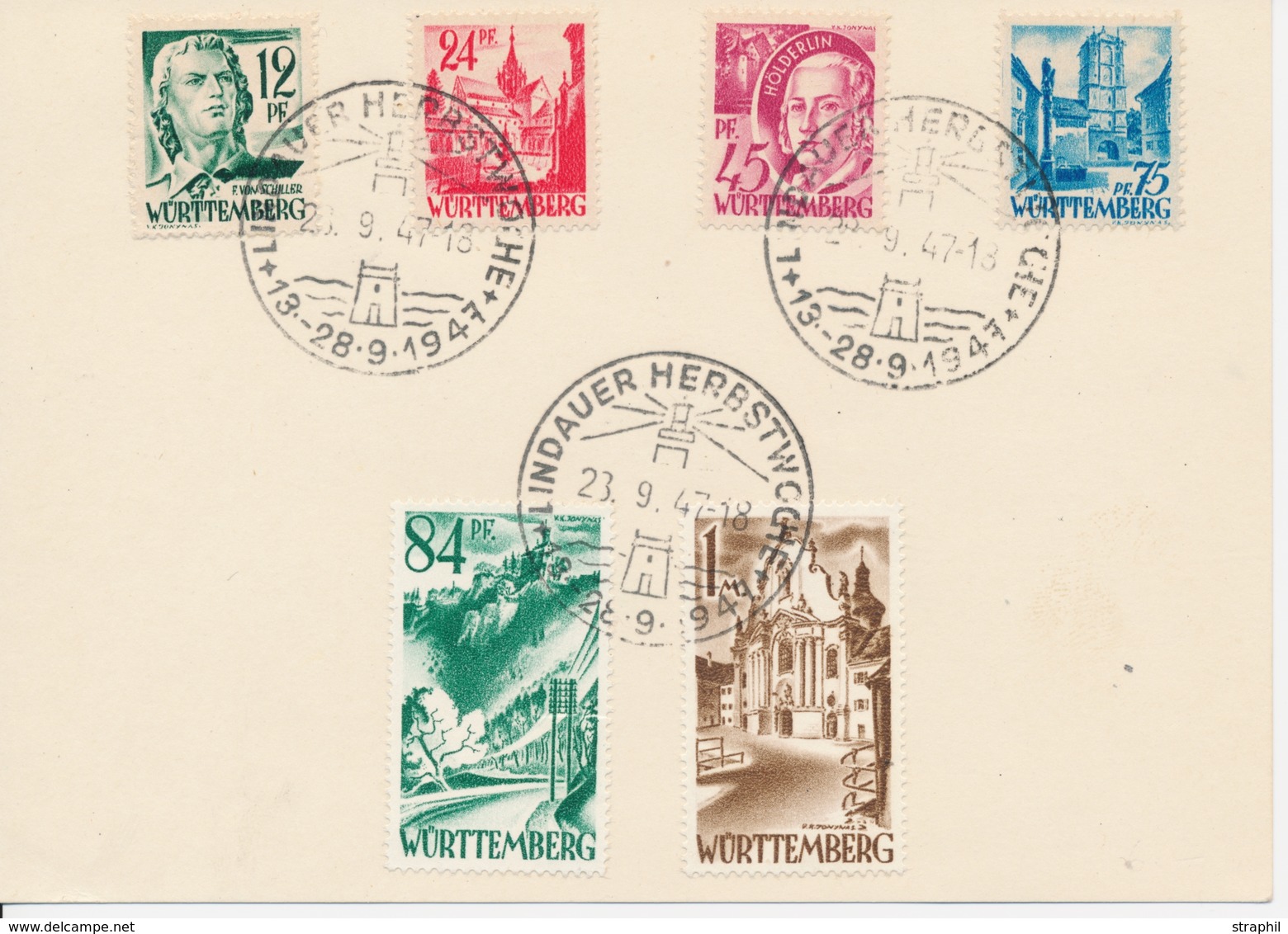 CP WURTEMBERG N°4, 8/9, 11/13 - 6 Val - Obl. Grd Cachet Illustré Lindauer Herbstwoche - 28/9/47 - S/Carte - TB - Sonstige & Ohne Zuordnung