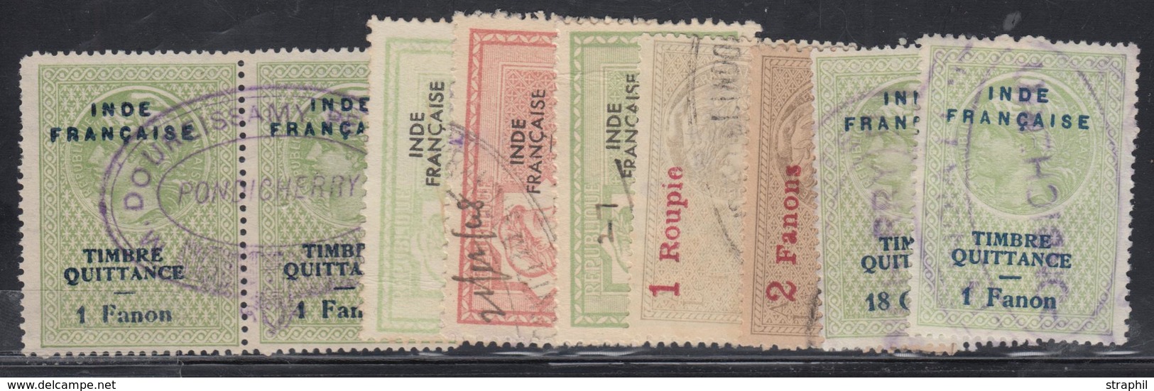 O Lot De 9 T. Fiscaux Dt 1 Paire - Obl. Pondichéry - TB - Other & Unclassified