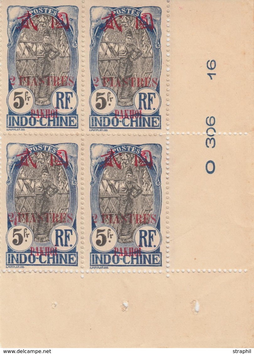 ** N°66 - Bloc De 4 - CDF N° - Dt Variété Trait Rouge Vertic. Entre "2" Et "PIASTRES" S/1 Ex - Gomme Talquée - Sinon TB - Other & Unclassified