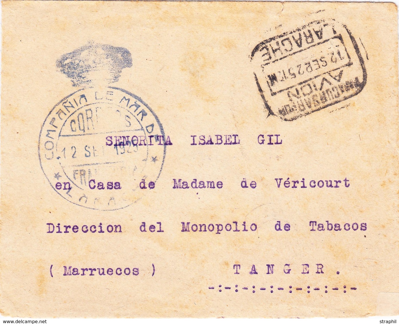 L Pli De LARACHE - 12/9/25 + Grd Cachet (B) Couronné - Pr Tanger - B/TB - Spanisch-Marokko