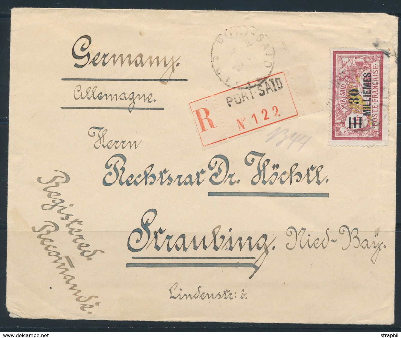 L N°77 - Obl. Port Saïd - 21/10/26 - S/rec - Pr Stranbing (Bayern) - Au Verso Càd D'arrivée Du 26/10 - B/TB - Other & Unclassified