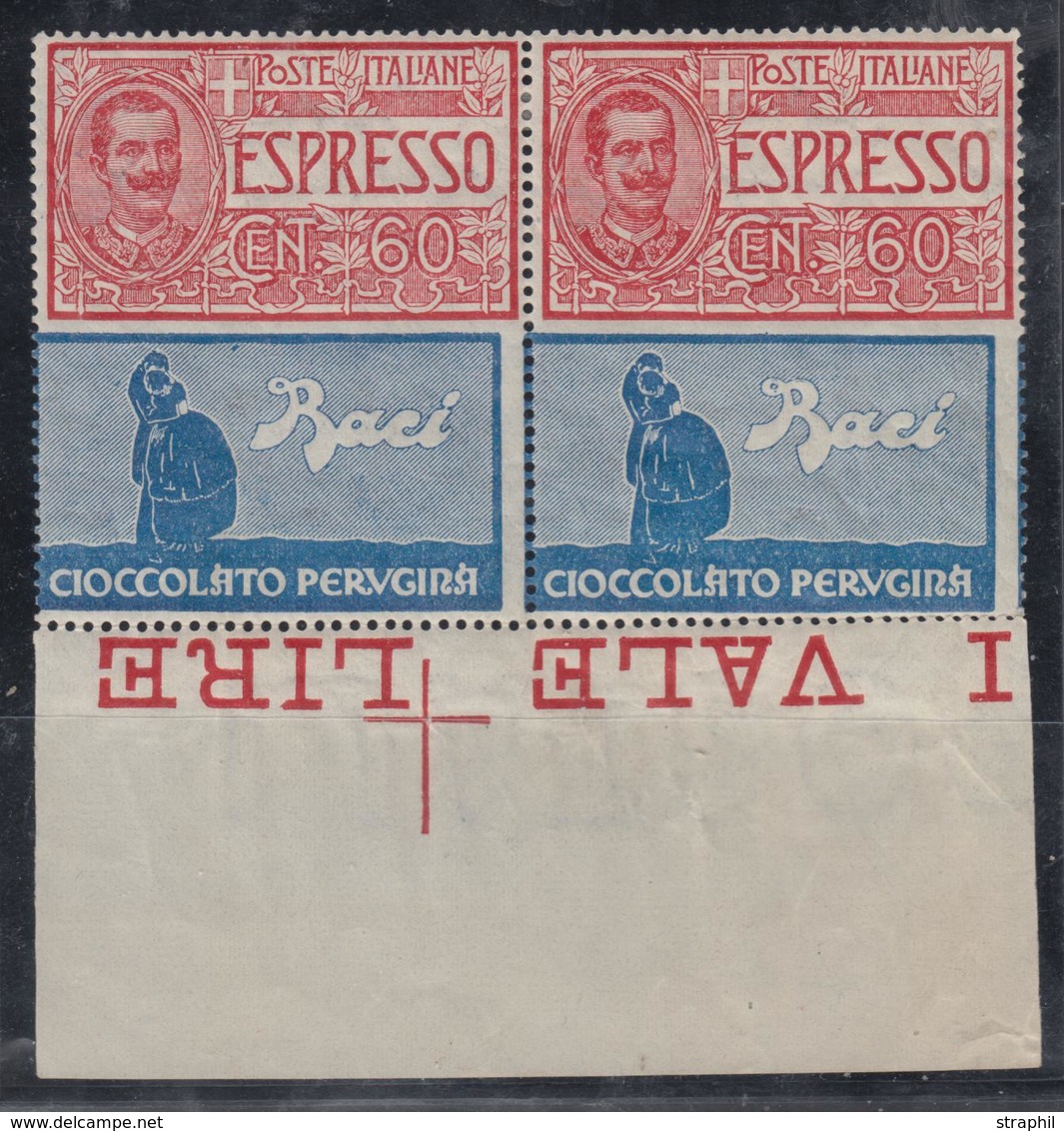 ** N°9 - 60c Rouge - Paire -  Pub "Chocolat Raci" - Grd BDF Cplet + Croix De Repère - TB - Express Mail