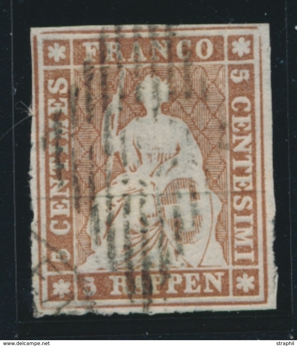 O N°22A - 5r Brun Rouge - Obl. Grille - Certif. Photo Herrmann - Cote 200 FS - TB - 1843-1852 Timbres Cantonaux Et  Fédéraux