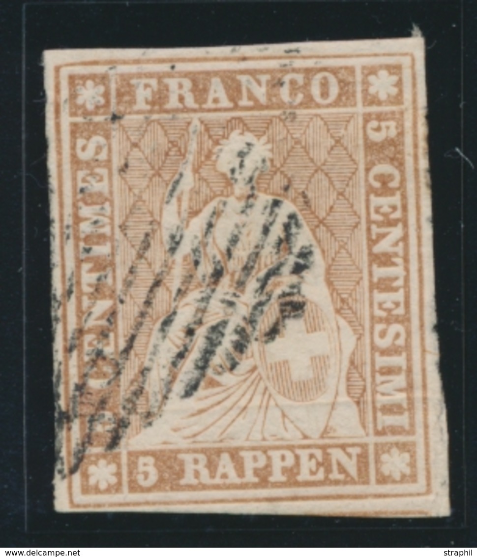 O N°22c - 5r Brun Orange - Obl. Grille - Certif. Photo Herrmann - Cote 220FS - TB - 1843-1852 Federal & Cantonal Stamps