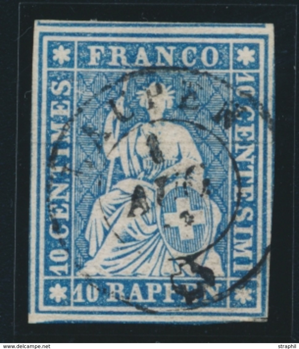 O N°23 B4 - 10r Bleu - Obl. LAUPEN - Signé Herrmann - Cote 40FS - TB - 1843-1852 Timbres Cantonaux Et  Fédéraux