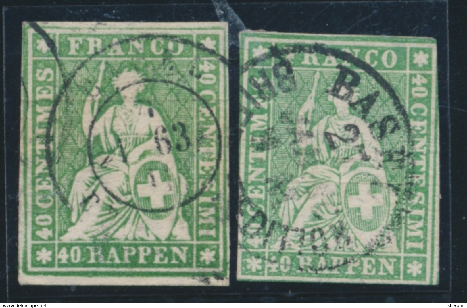 O N°26 (N°30) - 40c Vert (x2) - Nuances - Obl. Diff. - B/TB - 1843-1852 Federal & Cantonal Stamps