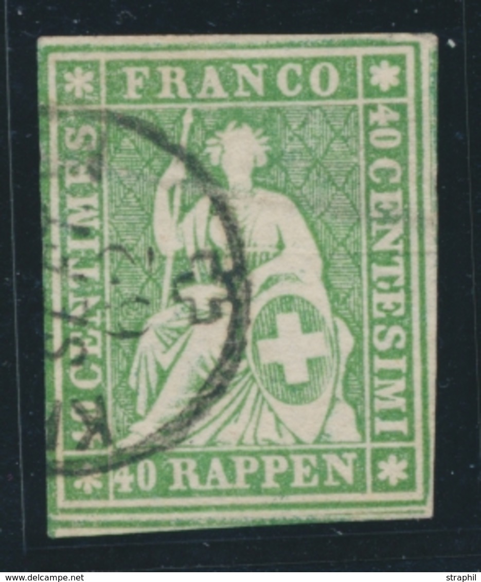 O N°26B - 40r Vert - Obl. Kreuzungen - Pli - Signé Herrmann - Cote 120FS - 1843-1852 Timbres Cantonaux Et  Fédéraux