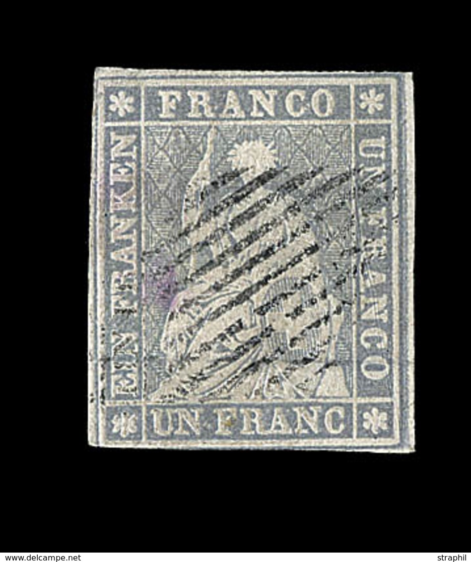 O N°27C - 1F Gris - Obl. Grille - Certif. Photo Herrmann - Cote 1300FS - TB - 1843-1852 Federal & Cantonal Stamps