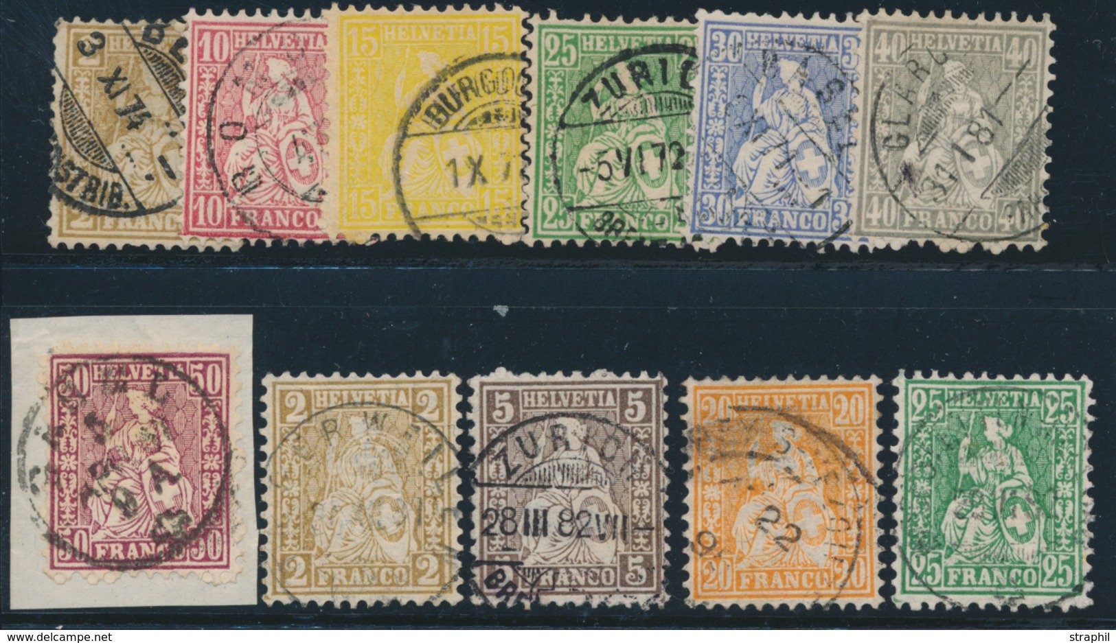 O N°37/43 + 44/45 (N°42/48 Sf 42A + 49/50 + 53/4) - 11 T. - B/TB - 1843-1852 Federal & Cantonal Stamps