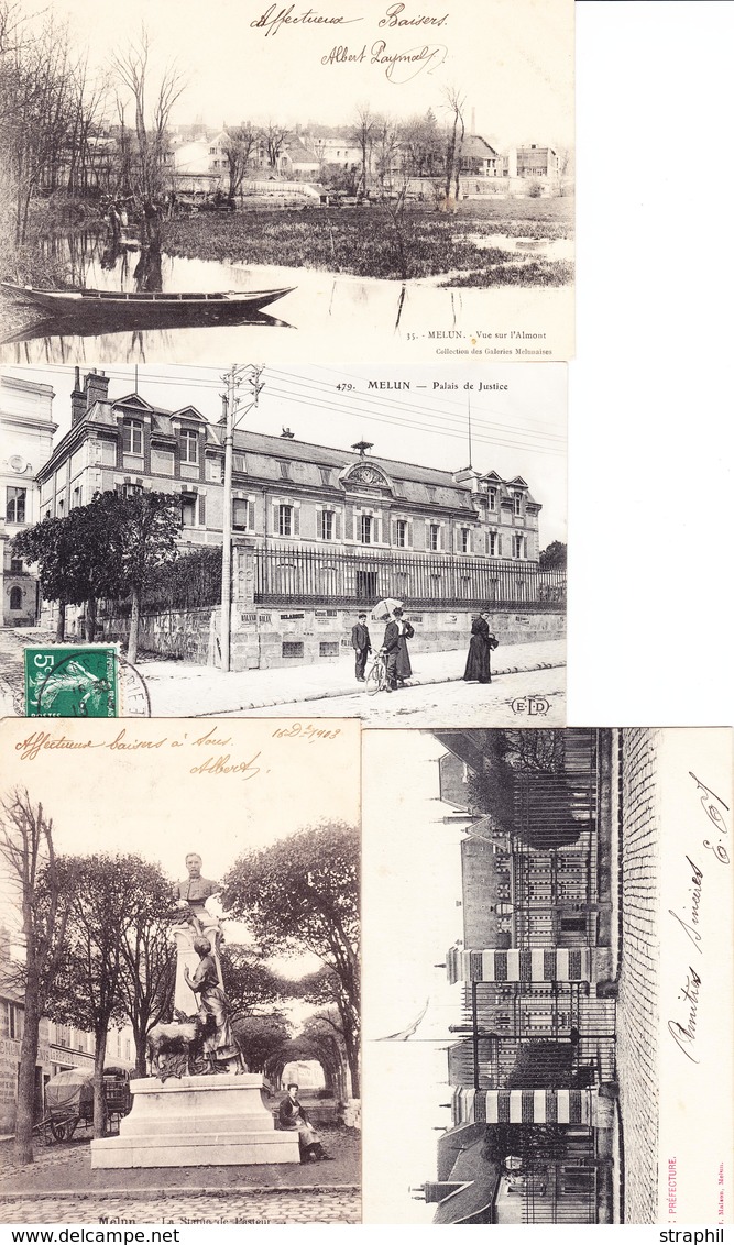 CPA Dépt 77 - Melun- 4 CPA Circ Dt 3 Précurseurs - Vue S/l'Almont, Palais De Justice, La Statue De Pasteur, La Préfectur - Overprinter Postcards (before 1995)