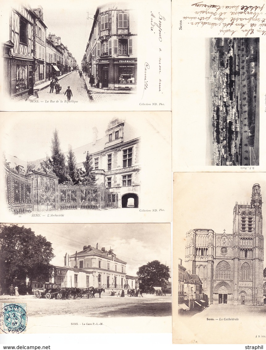 CPA Dépt 89 - Sens- 5 CPA Précurseurs Circ - Rue De La République - Beau Plan Animé - L'Archevêchê, La Gare PLM, Vue Gén - Overprinter Postcards (before 1995)