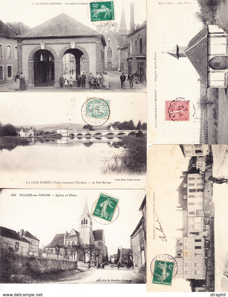 CPA Dépt 89 - 6 CPA De L'Yonne - Circ - La Ferté Loupière : La Halle Et L'Eglise, La Cour Barrée : Commune D'Escolives - - Overprinter Postcards (before 1995)