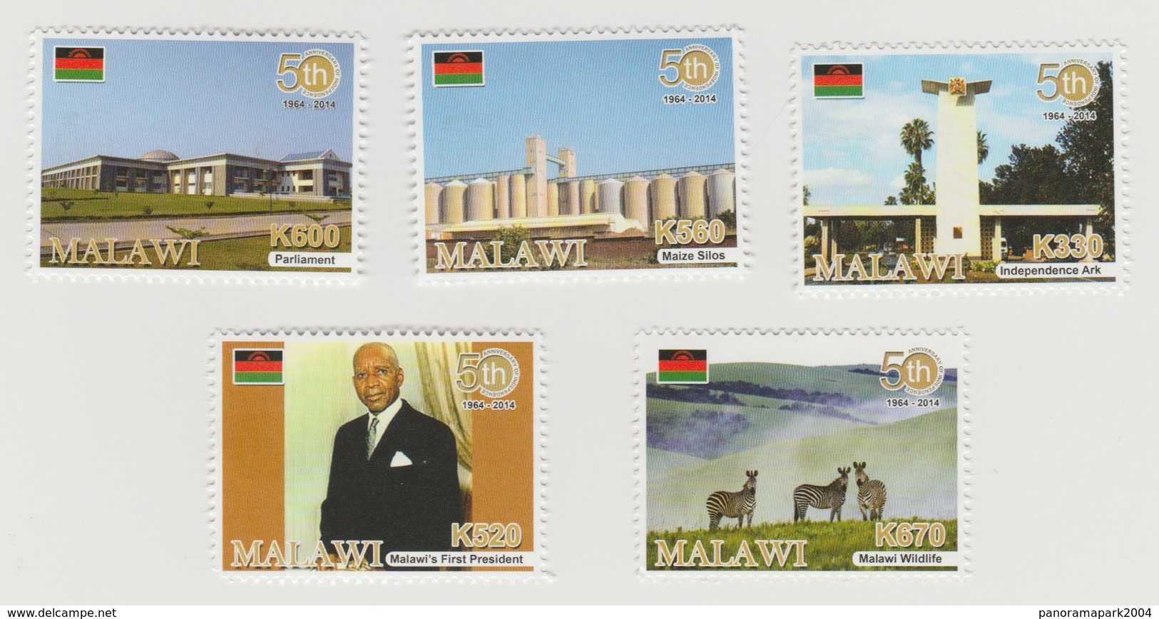 Malawi 2014 Golden Jubilee 50 Years Independance 1964-2014 Zebra Fauna Set Of Stamps MNH** - Malawi (1964-...)