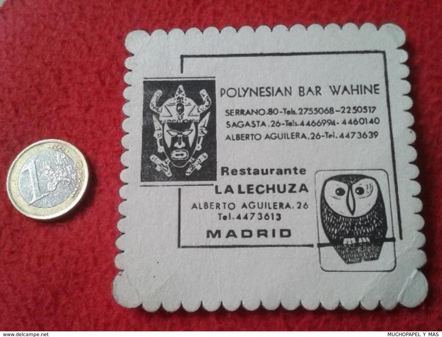 ANTIGUO POSAVASOS OLD COASTER RESTAURANTE LA LECHUZA POLYNESIAN BAR WAHINE MADRID SPAIN ESPAÑA ESPAGNE BUHO O SIMIL OWL - Portavasos