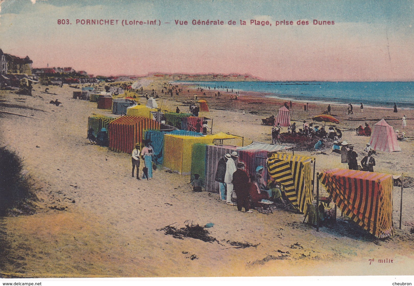 44. PORNICHET. CPA.COLORISEE . VUE GÉNÉRALE DE LA PLAGE PRISE DES DUNES - Pornichet