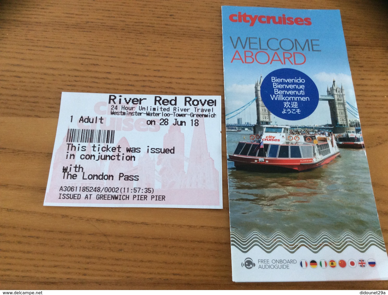 Ticket De Transport * (bateau) + Plan "River Red Rover - London Pass 2018" Angleterre (Tamise) - Welt